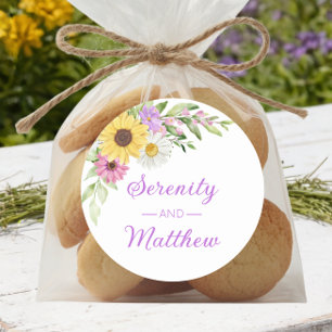 Boho-Sonnenblumen-Hochzeit im Blumengarten-Stil Runder Aufkleber