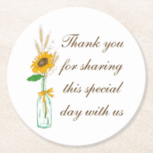 Boho-Sonnenblumen-Landhochzeit-gelbe Blumen Runder Pappuntersetzer
