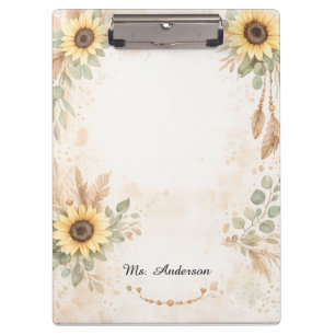 Boho-Sonnenblumen-Lehrer-Clipbord Florales Design Klemmbrett