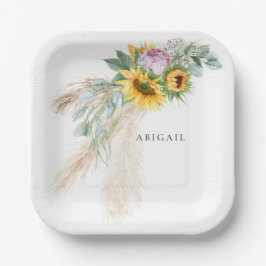 Boho Sonnenblumen & Pink Peonies Personalisiert Du Pappteller
