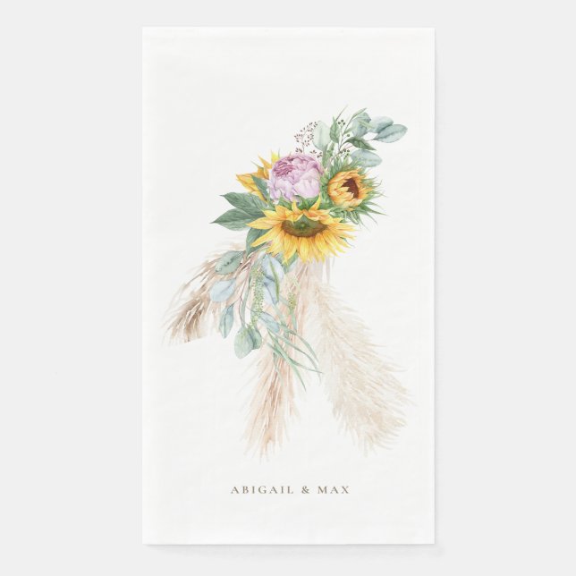Boho Sonnenblumen Pink Peonies Personalisiert Hoch Serviette (Vorderseite)