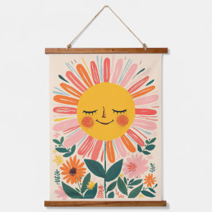 Boho-Sonnenblumen Süße florale Illustration Wandteppich Mit Holzrahmen