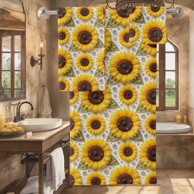 Boho-Sonnenblumen- und Diamant-Handtuch-Set Badhandtuch Set (Von Creator hochgeladen)