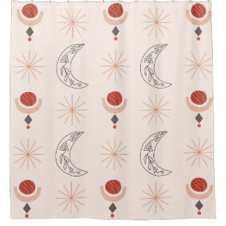 Boho Sonnenmond dekorative Linie Kunst abstrakte F Duschvorhang