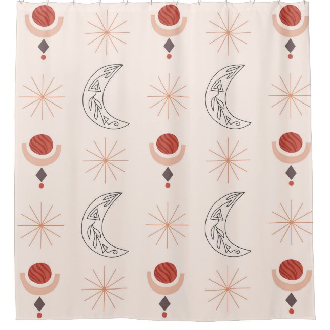 Boho Sonnenmond dekorative Linie Kunst abstrakte F Duschvorhang (Vorderseite)