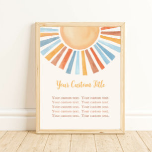 Boho-Sonnenschein-Schild Sonne Gelb Blau Poster