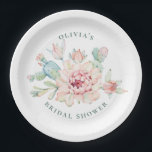 Boho Southwestern Bridal Shower | Floral Cactus Pappteller<br><div class="desc">Add a beautiful finishing touch to your bridal shower table with these soft watercolor desert themed paper plates. Featuring delicate florals and charming cactus details, they are perfect for a boho, southwestern, or garden inspired celebration. Personalize with the bride’s name to create a cohesive and stylish party setup. These plates...</div>