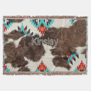 Boho Southwestern Cowhide Aztec Decke
