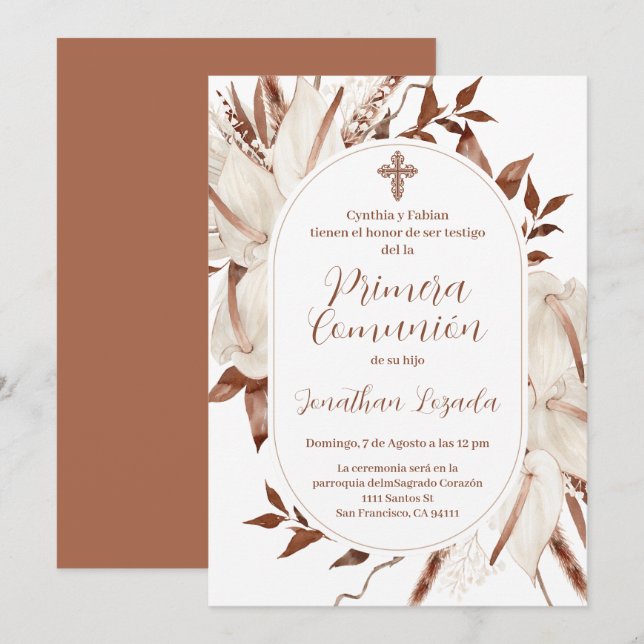 Boho Spanische Erste Heilige Kommune Einladung (Vorne/Hinten)