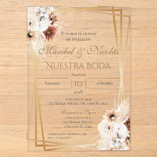 Boho spanische Hochzeits-Acryl-Einladung Acryleinladungen