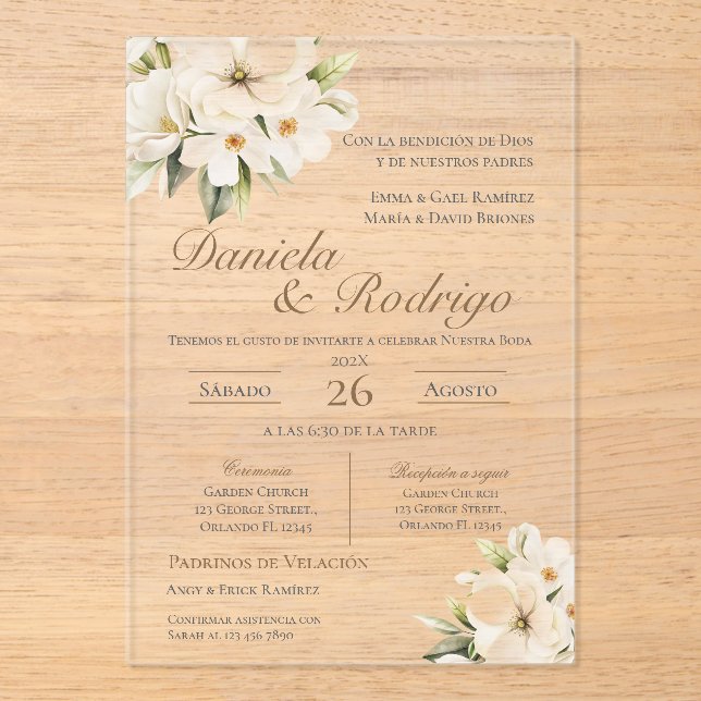 Boho Spanish Wedding Acrylic Invitation (Recto)