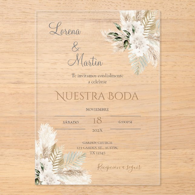 Boho Spanish Wedding Akryllische Einladung (Vorderseite)