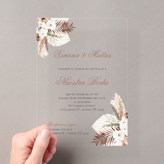 Boho Spanish Wedding Akryllische Einladung (Insitu (Handheld))