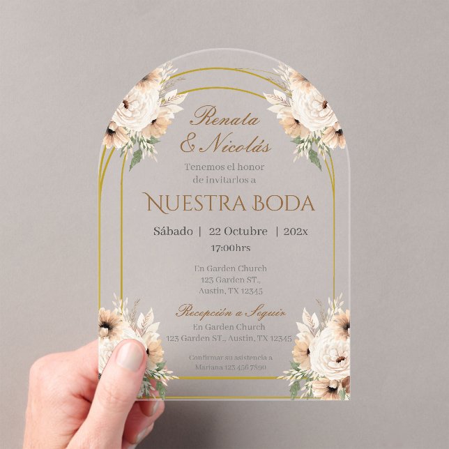 Boho Spanish Wedding Akryllische Einladung (Insitu (Handheld))