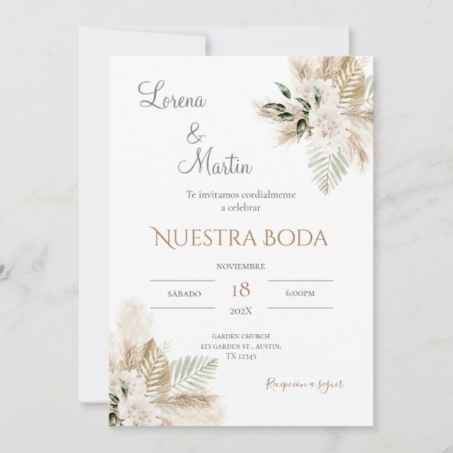Boho Spanish Wedding Invitation Einladung (Vorderseite)