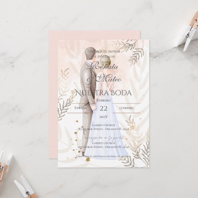 Boho Spanish Wedding Invitation Einladung (Vorderseite/Rückseite Beispiel)