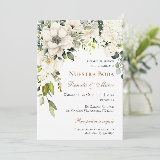 Boho Spanish Wedding Invitation Einladung (Stehend Vorderseite)