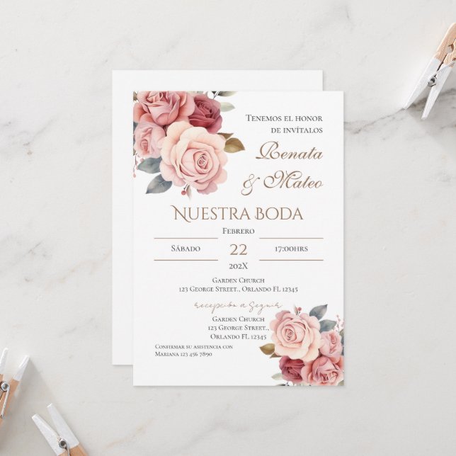 Boho Spanish Wedding Invitation Einladung (Vorderseite/Rückseite Beispiel)