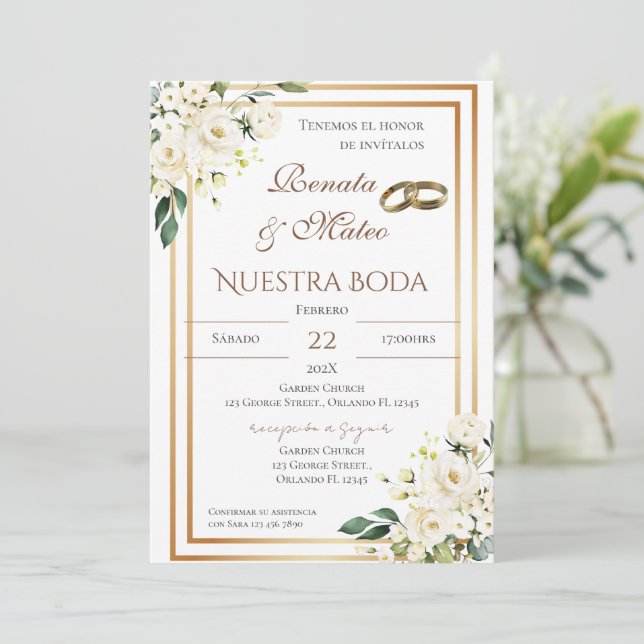 Boho Spanish Wedding Invitation Einladung (Stehend Vorderseite)