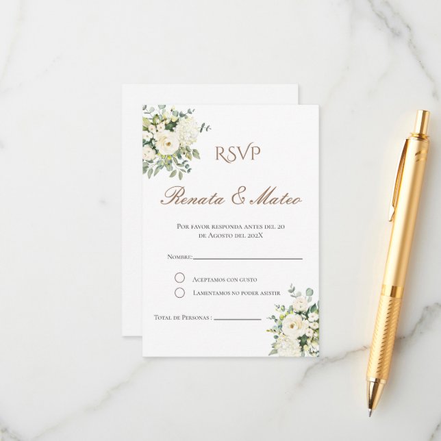Boho Spanish Wedding RSVP Card Begleitkarte (Vorderseite/Rückseite Beispiel)