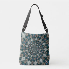 Boho Spiral Aquamarin und Khaki Kaleidoscope Tragetaschen Mit Langen Trägern
