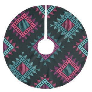 Boho Spirit: Ethnisch-ethnisch-nahtlos im Stamm Polyester Weihnachtsbaumdecke