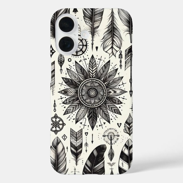 Boho Spirit - HandGezeichnet Federn & Pfeile Telef iPhone 16 Hülle (Rückseite)