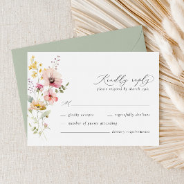 Boho Spring Colorful Wildblume Wedding RSVP Card Karte
