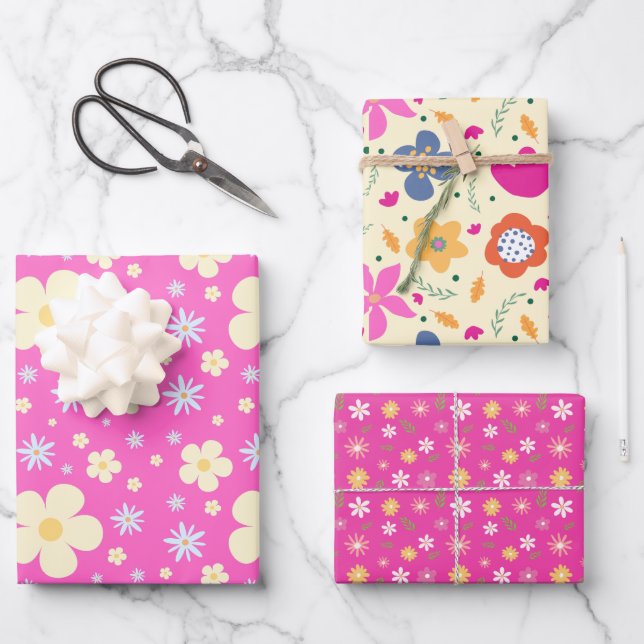 BOHO Spring Flowers Pastell Floral Muster Geschenkpapier Set (Vorderseite)