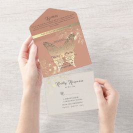 Boho Spring Peach Wedding All In One Einladung