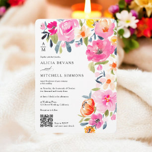 Boho Spring Watercolor Floral Wedding QR Hochzeit Einladung