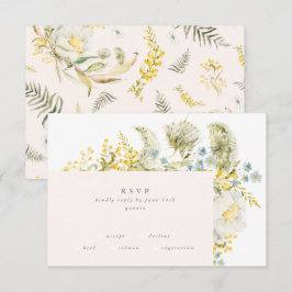 Boho Spring Wild Botanical Florals Frame Wedding RSVP Karte