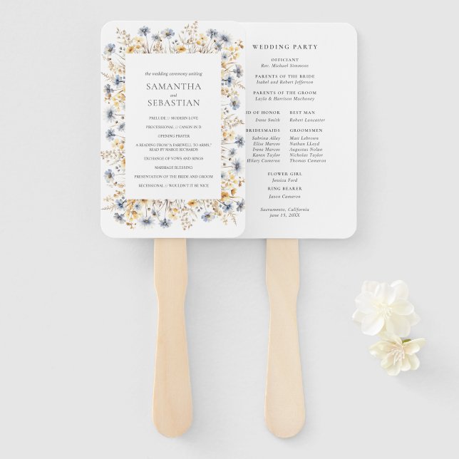 Boho Spring Wildblume | Botanisches Hochzeitsprogr Fächer (Vorne und Hinten)