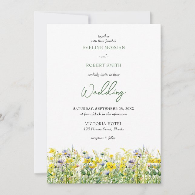 Boho Spring Wilde Blume Hochzeitseinladung Einladung (Vorderseite)