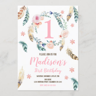 Boho Stamm 1. Geburtstag Einladung für ein Mädchen