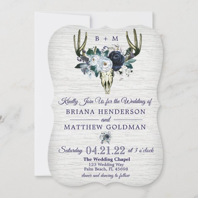 Boho Stamm Floral Antlers Hochzeit Einladung Marin (Vorderseite)