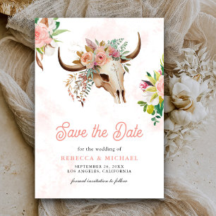Boho Stamm Floral Kuh Skull Hochzeit Save The Date