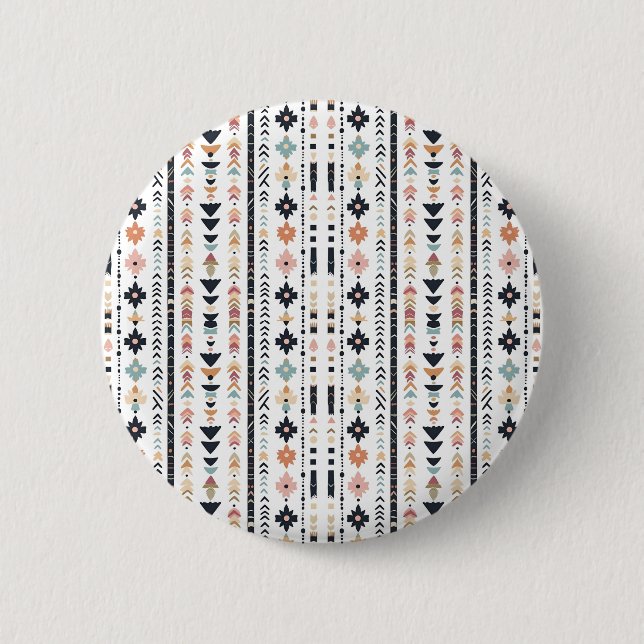 Boho-Stammes- Aztekische vertikale Streifen Creme  Button (Vorderseite)
