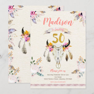 Boho Stammes- Blumenschädel-50. Einladung