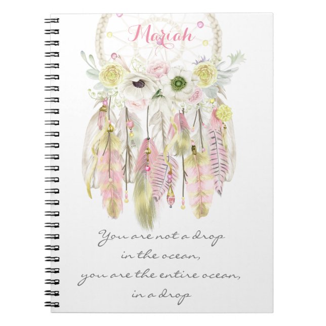 Boho Stammes- Dreamcatcher Blumen-Eingeboren-Geist Notizblock (Vorderseite)
