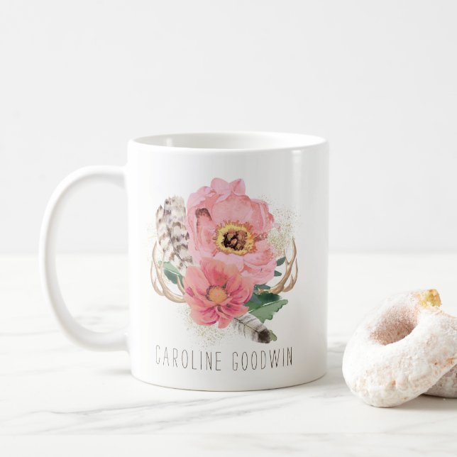Boho Stammes- Feder-Kaffee-Tasse Kaffeetasse (Mit Donut)