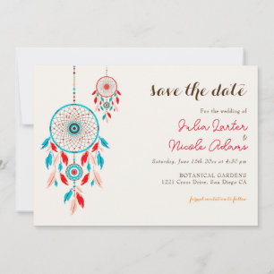 Boho-Stammes-Feder-Traumfänger-Hochzeit Save The Date