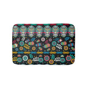 Boho Stammesschädel: buntes Muster. Badematte