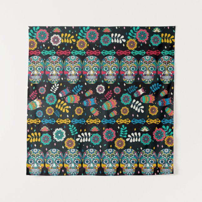 Boho Stammesschädel: buntes Muster. Wandteppich (Vorderseite)