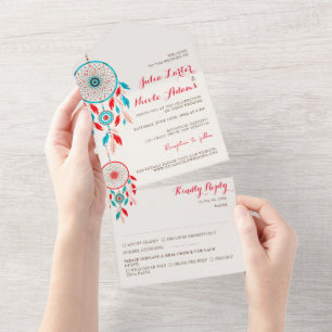 Boho-Stammfeder-Traumfänger-Hochzeit All In One Einladung