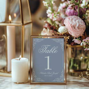 Boho-Staubblau-Blumen-Hochzeitstisch-Nummer Einladung