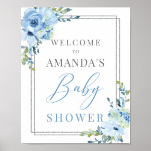 Boho staubblaue Blumen Babydusche Begrüßungszeiche Poster