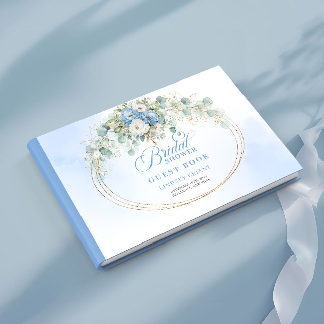 Boho staubblaue Blumen Brautparty Gästebuch (Boho dusty blue flowers bridal shower guest book)