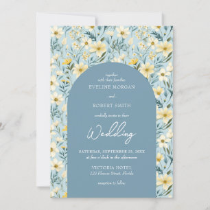 Boho staubig blue und Elfenbein wilde Blume arch Einladung