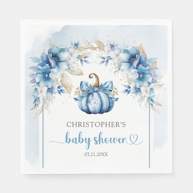 Boho staubig blue und goldgelbe Kürbis-Blume Serviette (Vorderseite)
